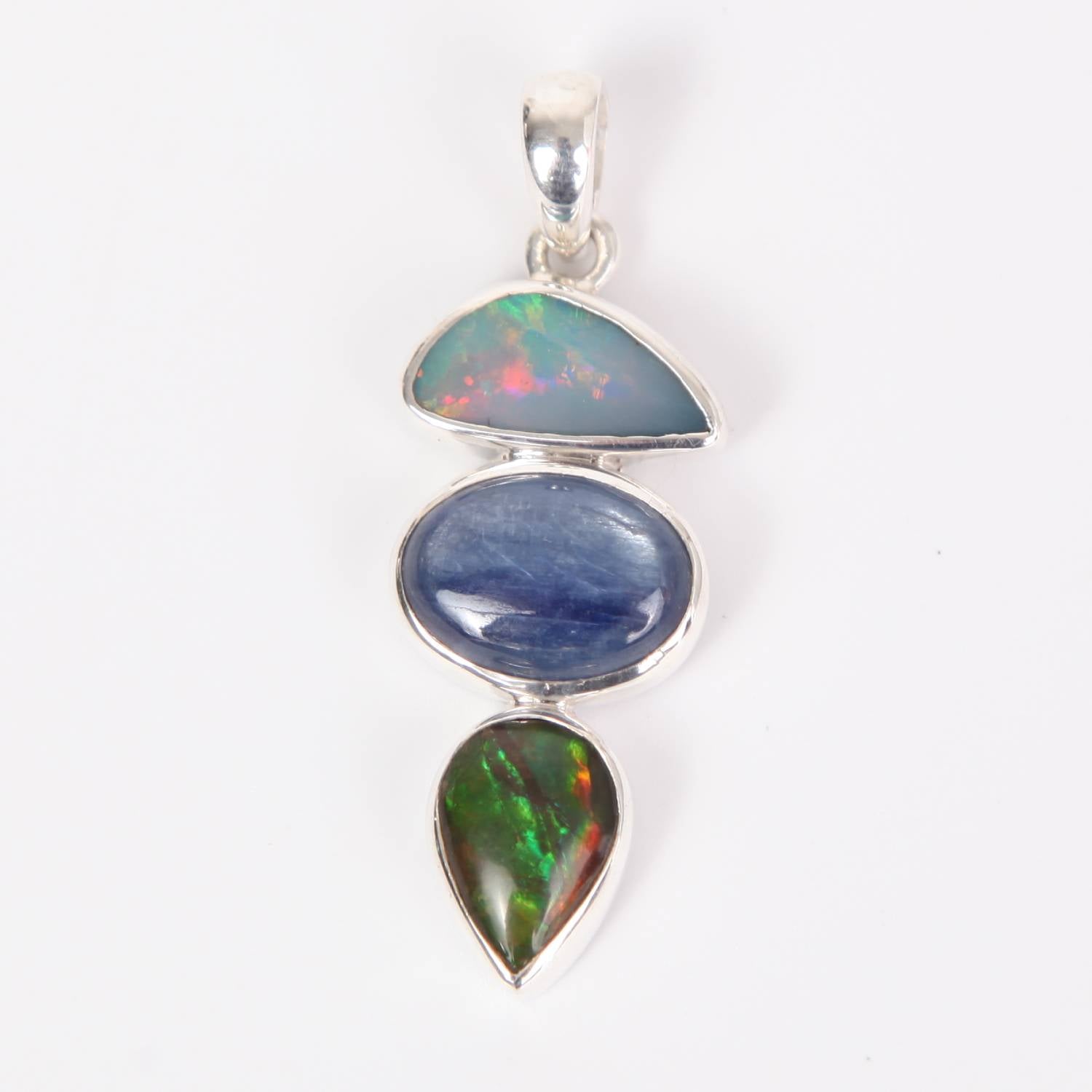 Kyanite Sterling Silver Pendant with Ammolite and Australian Opal