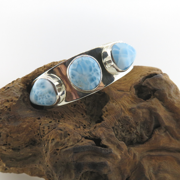 Sterling Silver Bangle with Larimar Stone