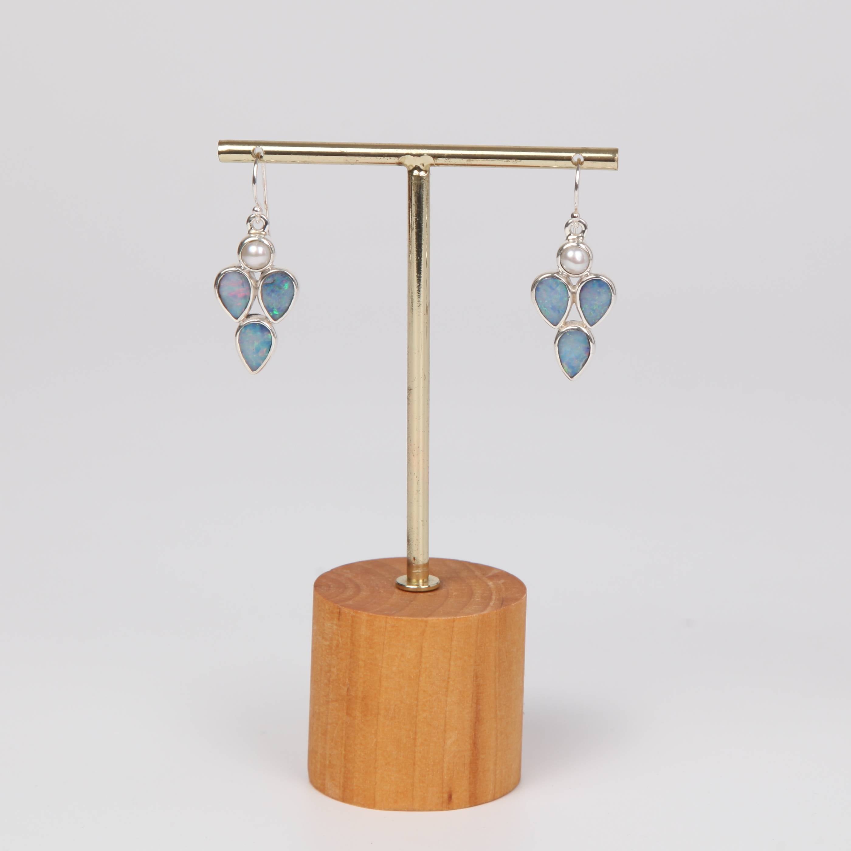 Australian Opal Earrings with Sterling Silver and Fresh Water Pearl