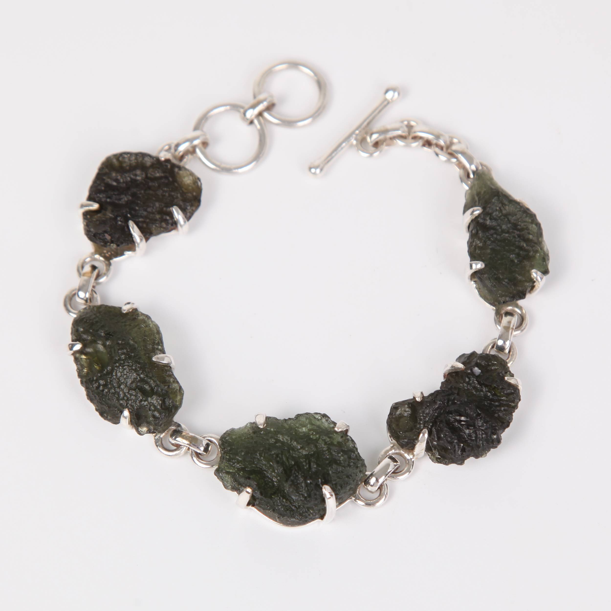 Rough Moldavite (meteorite) Sterling Silver Bracelet