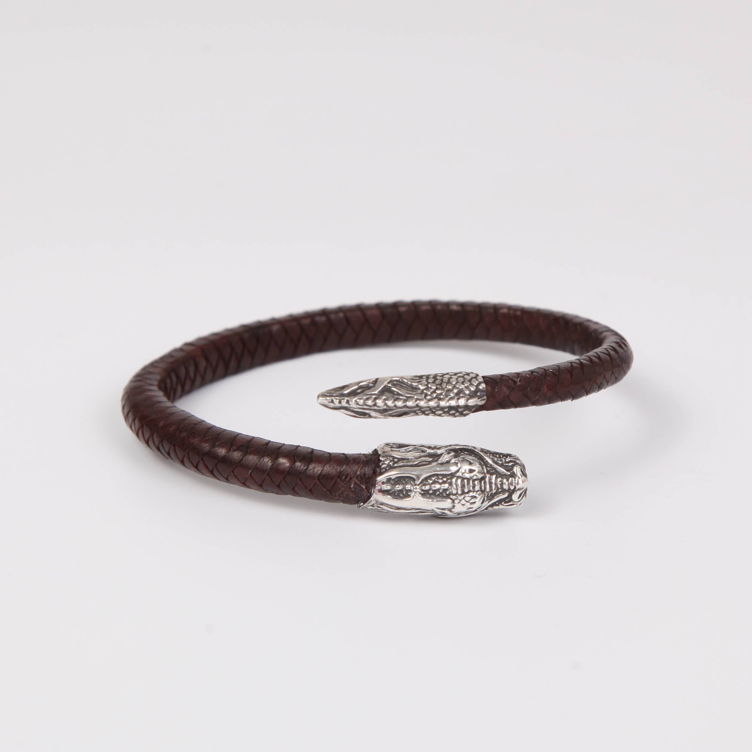 Leather (goat skin) Bracelet with Silver Dragon