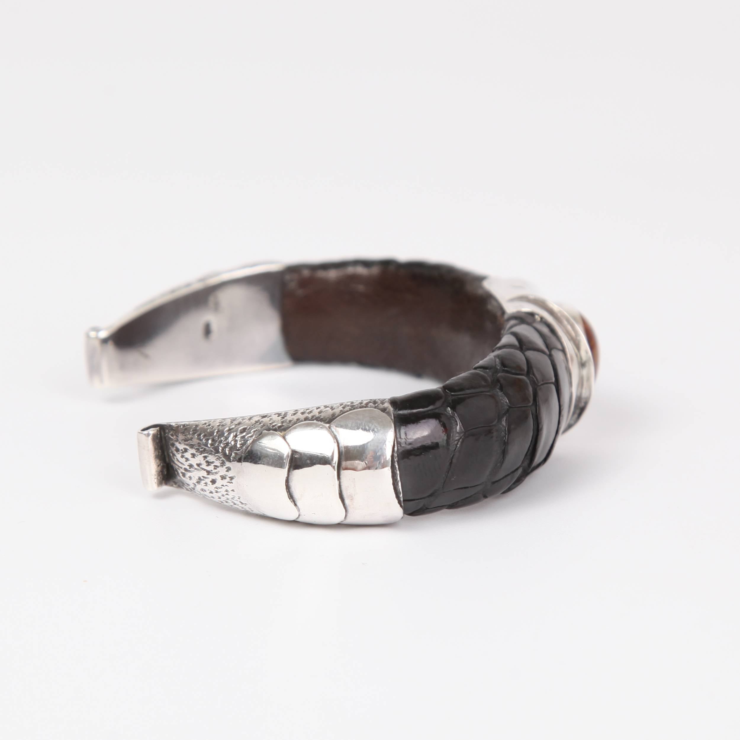 Leather (Ostrich toe skin) Bracelet with Sterling Silver and Pietersite