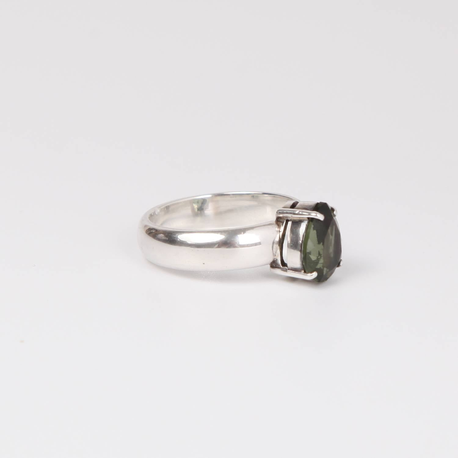 Sterling Silver Ring with Moldavite (meteorite) Triangle