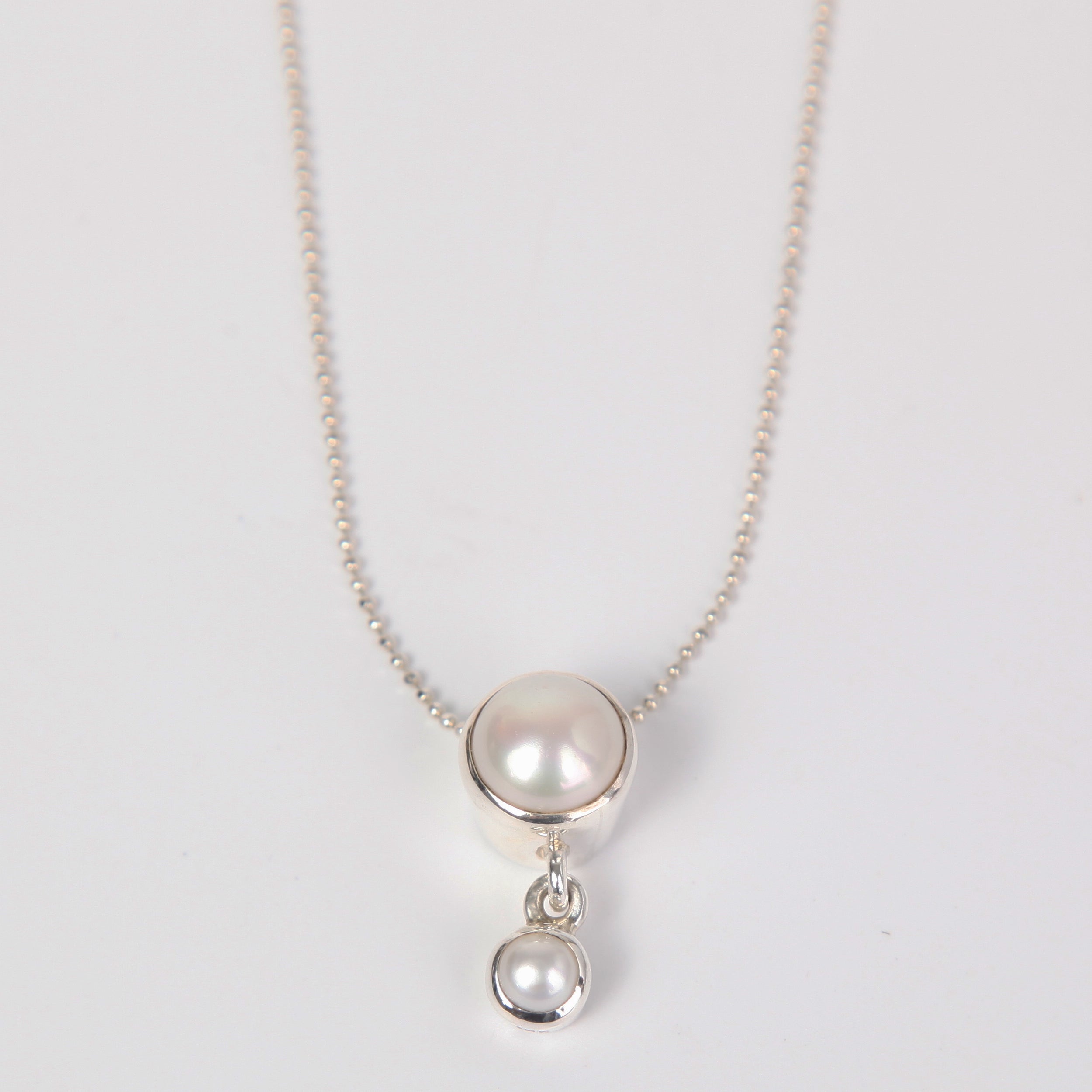 Sterling Silver Necklace with Double Fresh Water Pearls