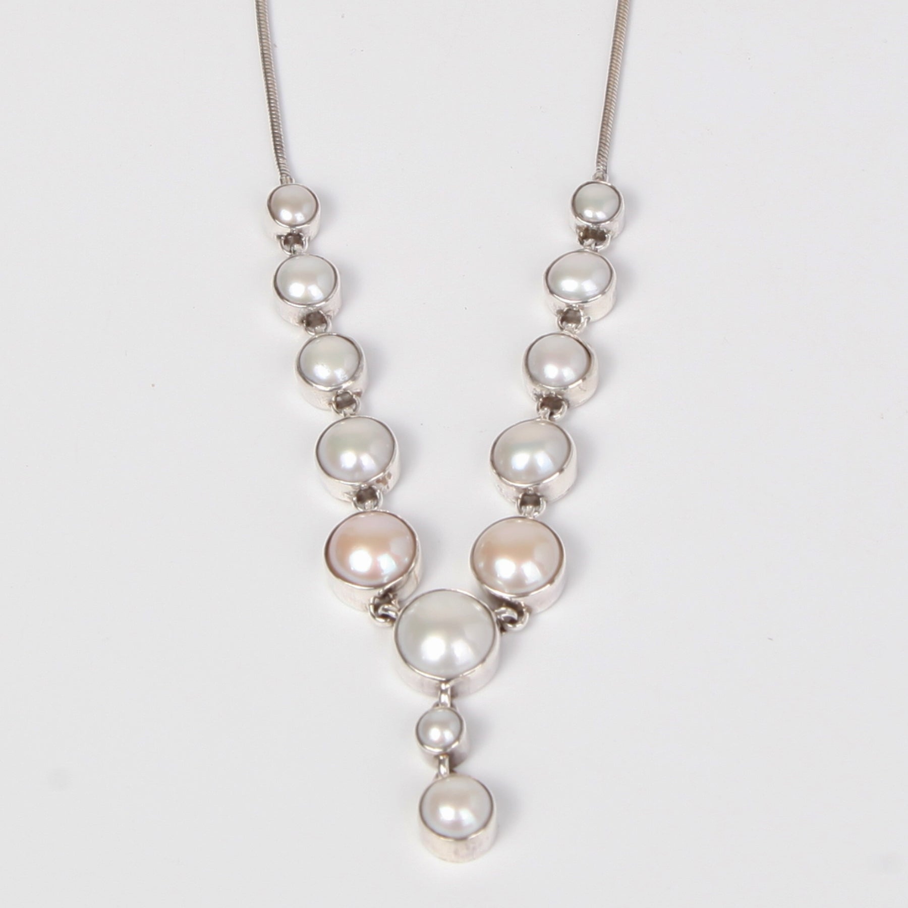 Light Drop Down Sterling silver Necklace with Fresh Water Pearls