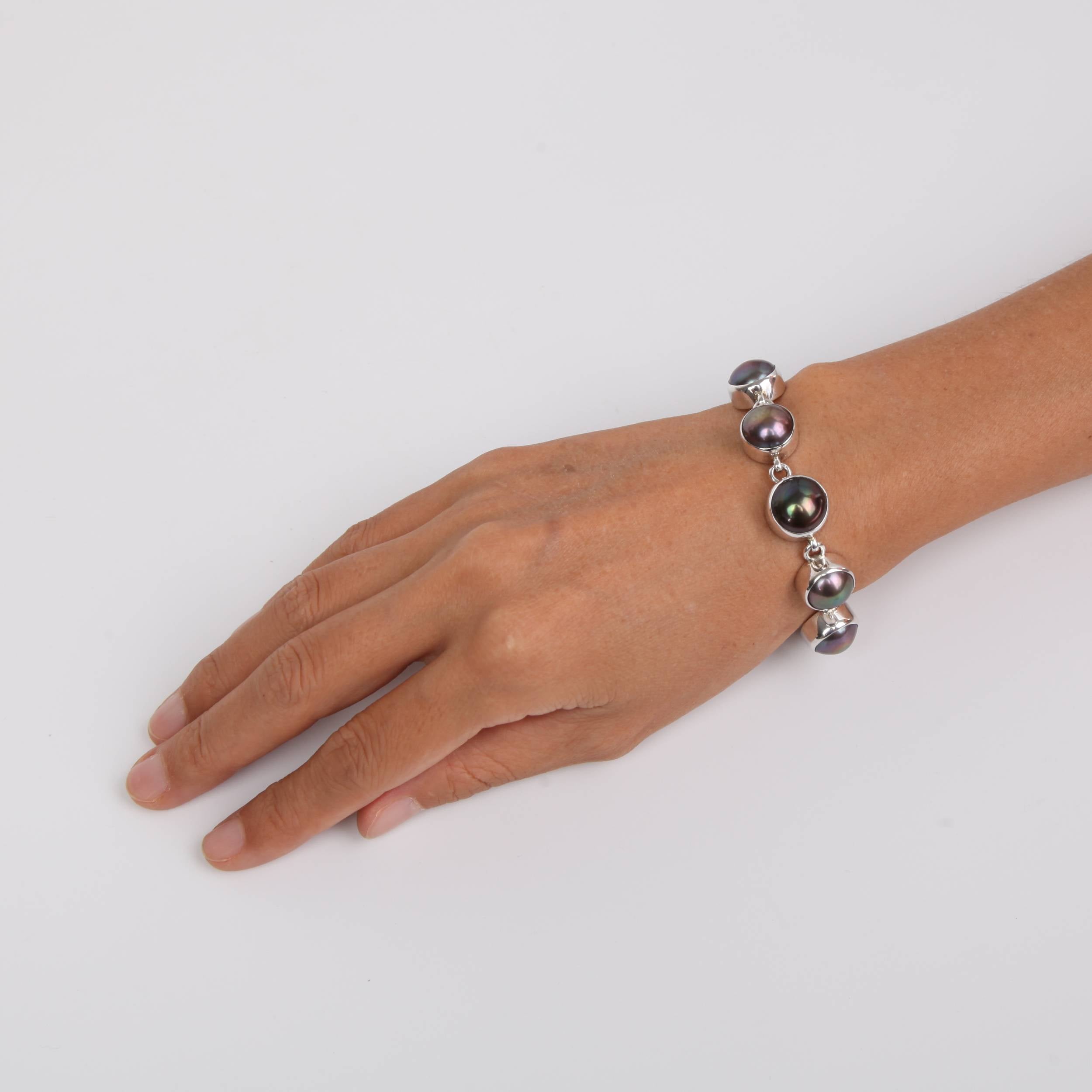 Dark Sterling Silver Bracelet with Fresh Water Pearls