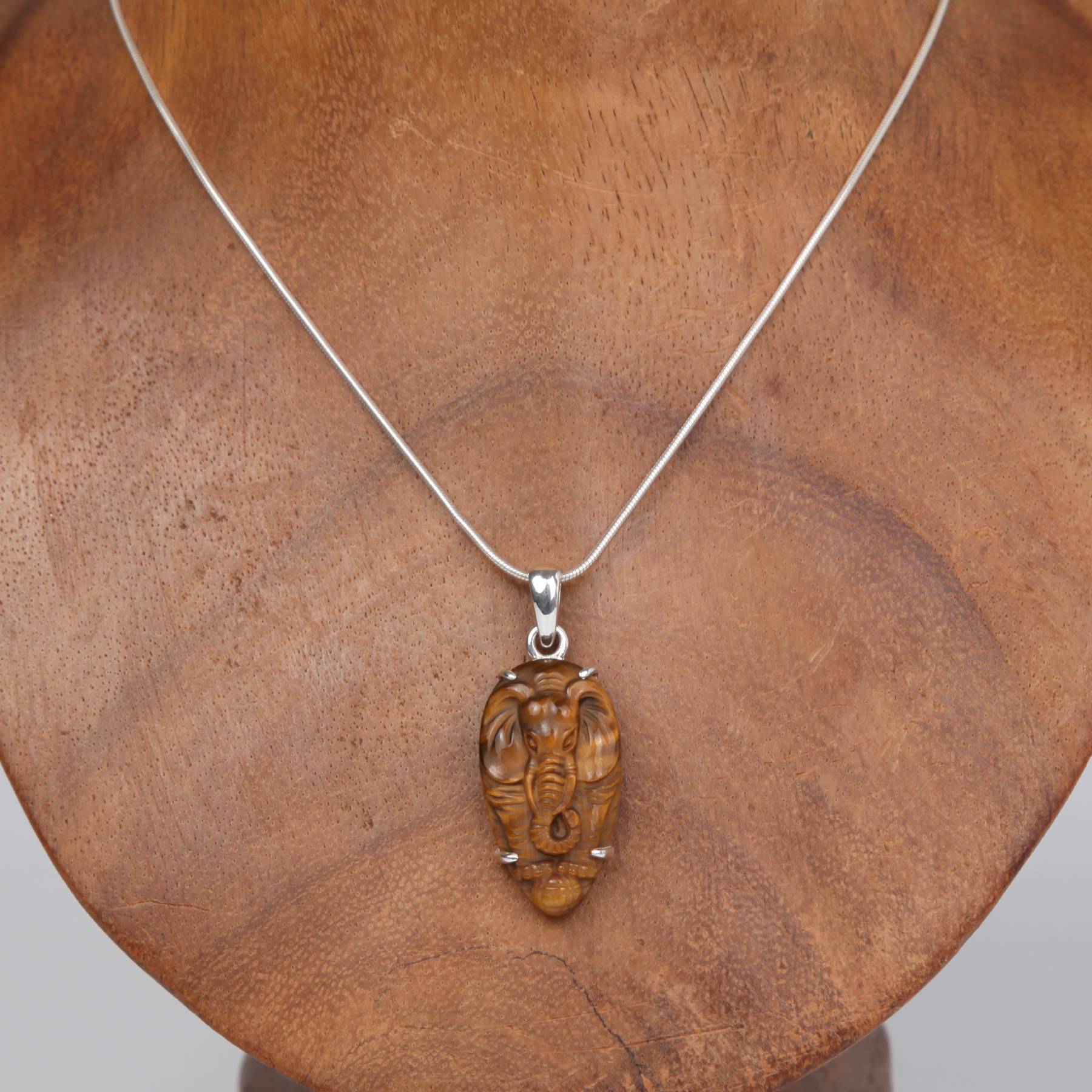 Sterling Silver Pendant with Tiger's Eye (Elephant Large)