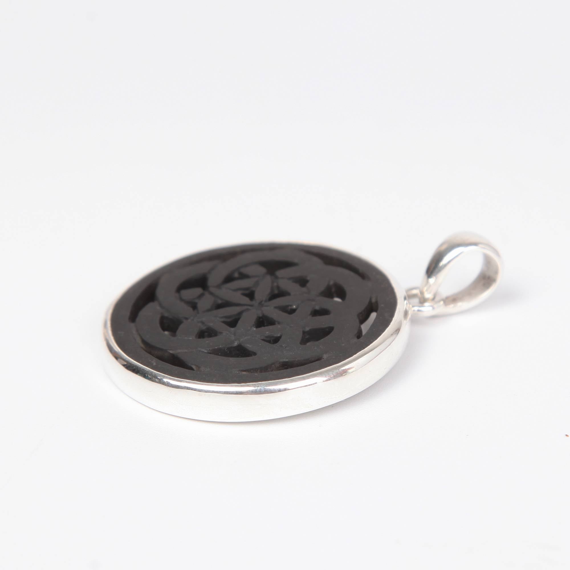 Sterling Silver Pendant with Black Onyx (Flower of Life)