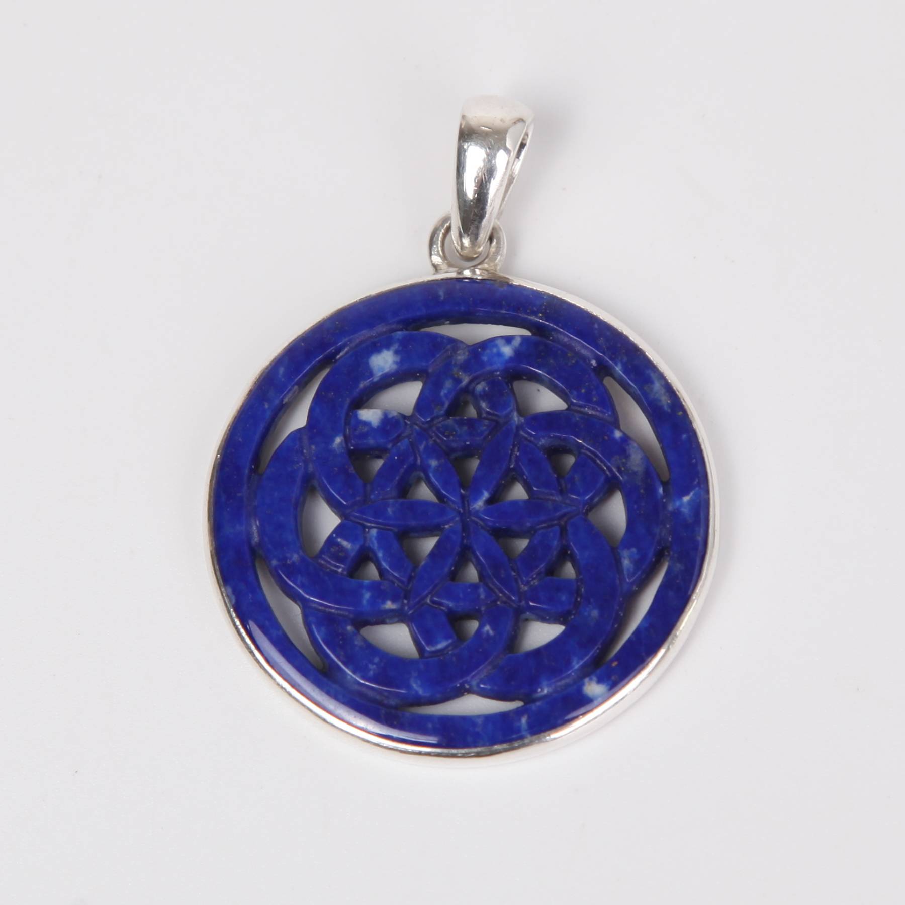 Sterling Silver Pendant with Lapis Lazuli (Flower of Life)