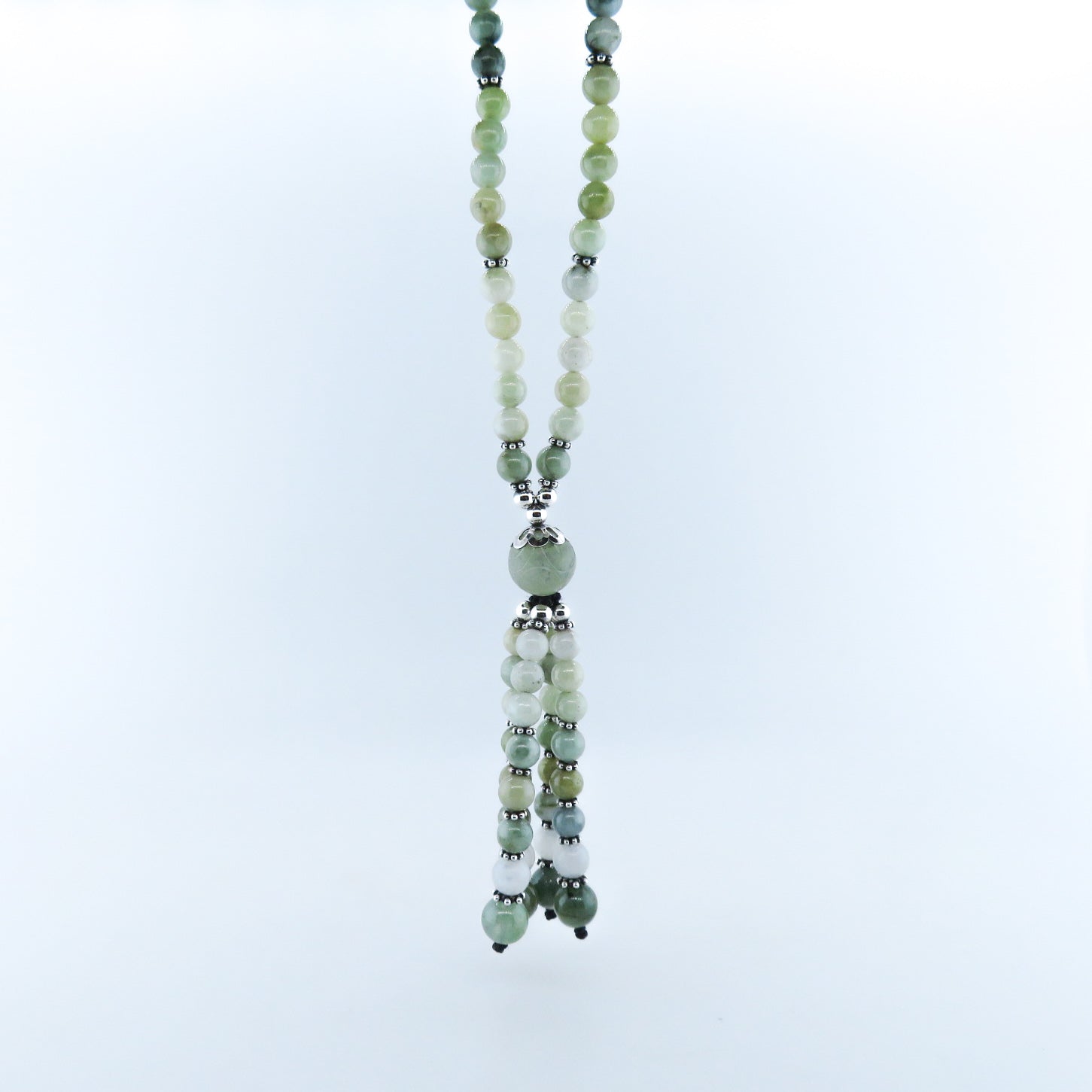 Jade Beads Necklace with Silver Beads