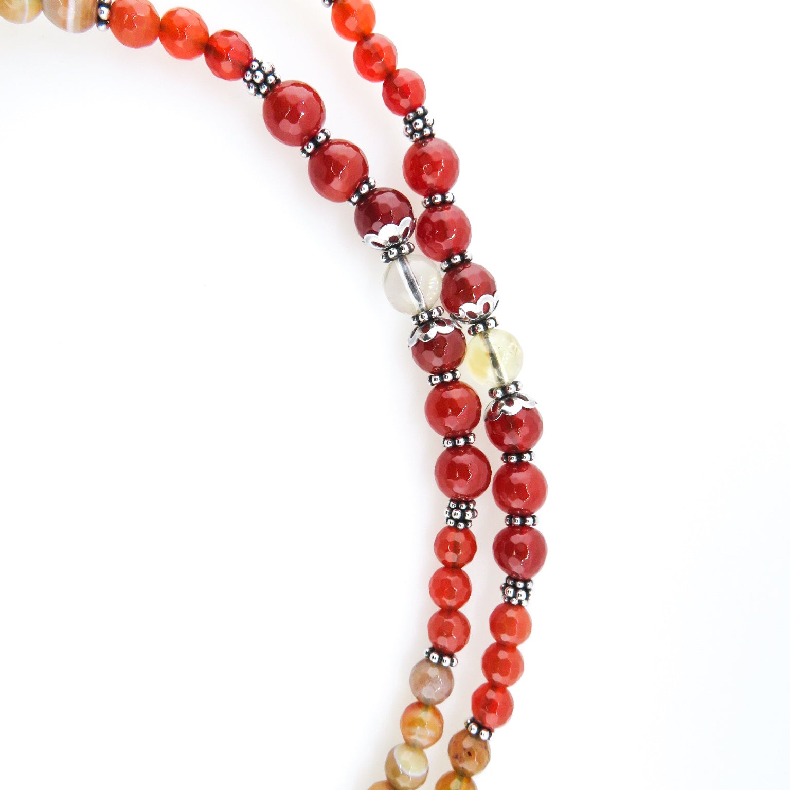 Agate Necklace with Citrine, Carnelian and Silver Beads