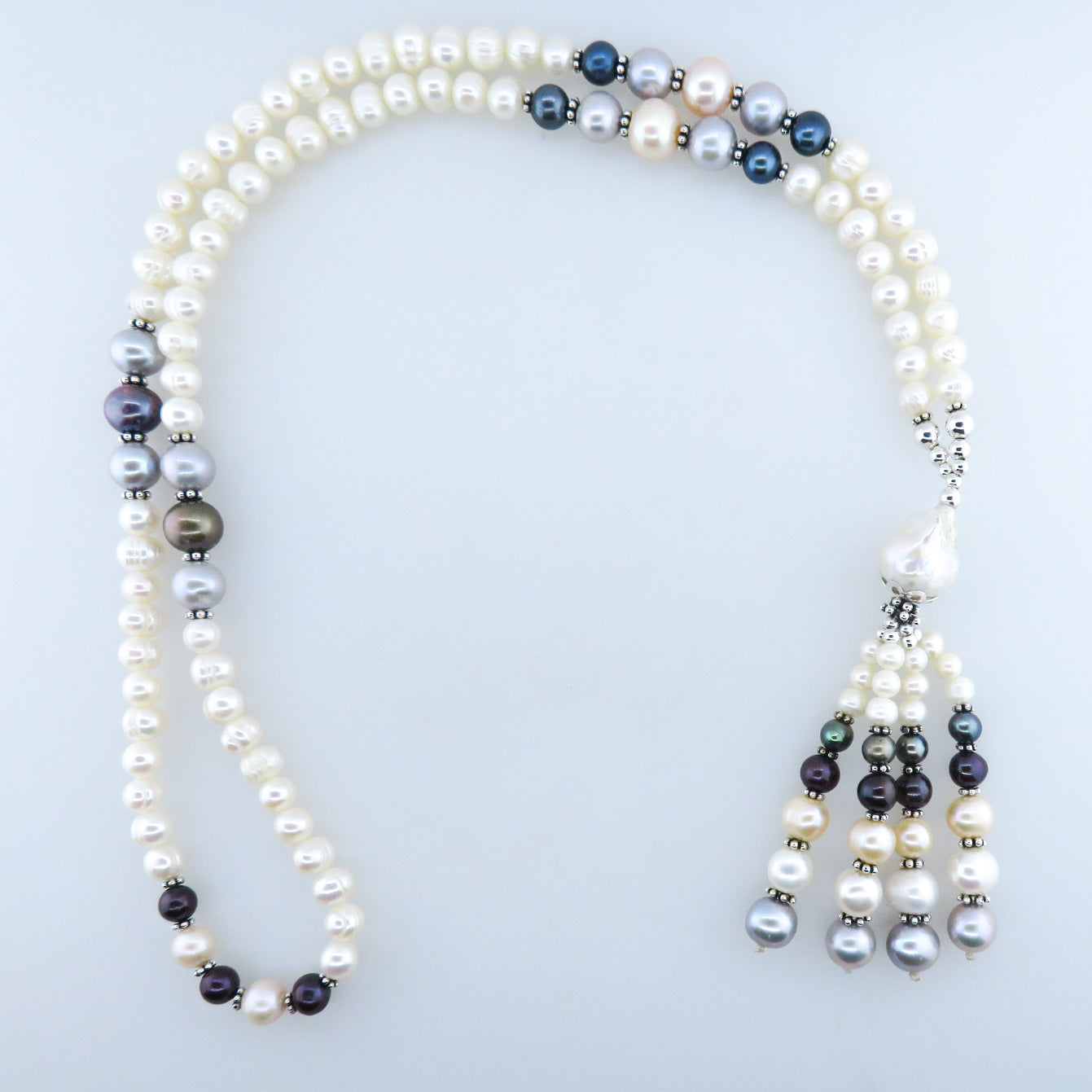 Fresh Water Pearl (Multi Colour) Necklace with Silver Beads
