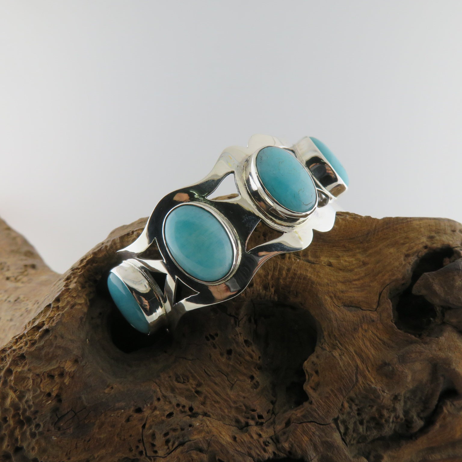 Amazonite Bangle with Sterling Silver