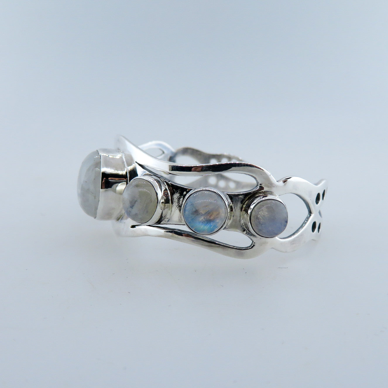 Rainbow Moon Stone Bangle with Sterling Silver