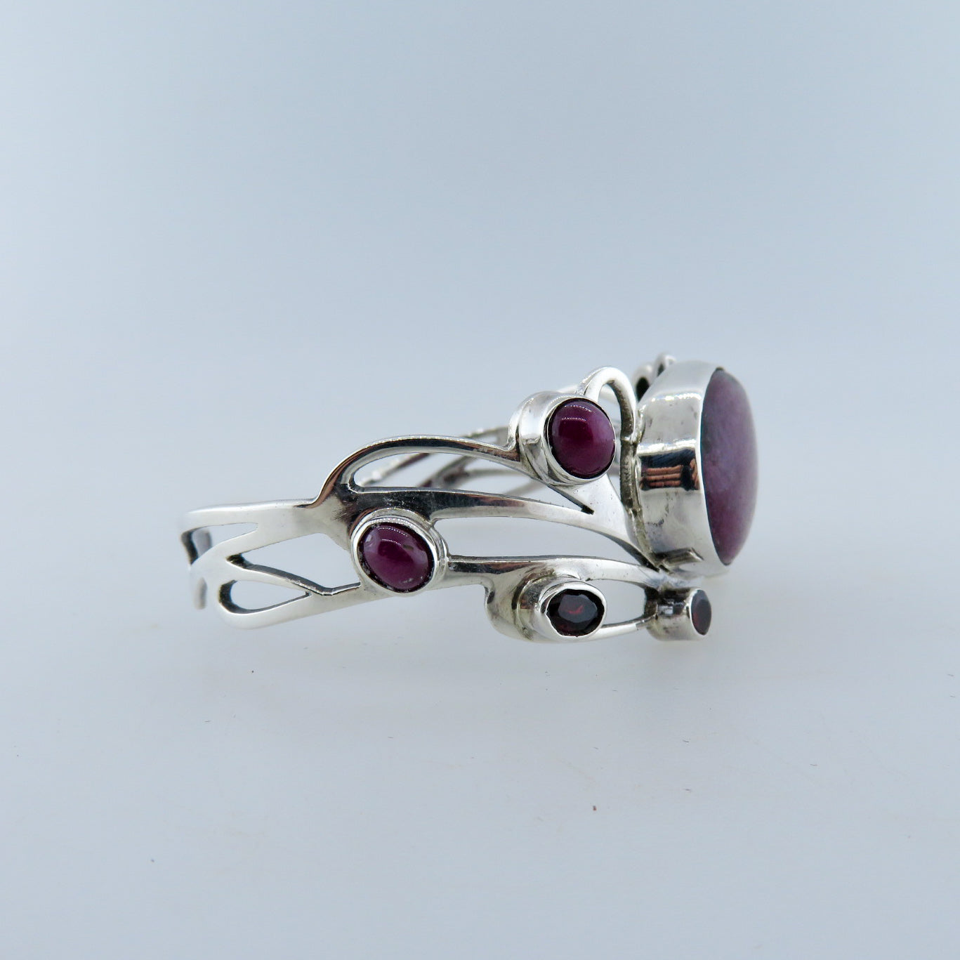 Rubyzoisite Sterling Silver Bangle with Ruby and Garnet