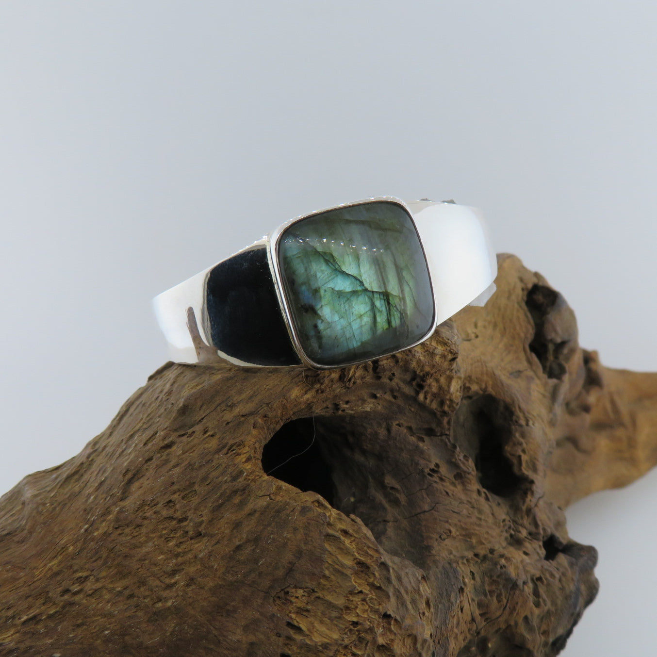 Labradorite Bangle with Sterling Silver