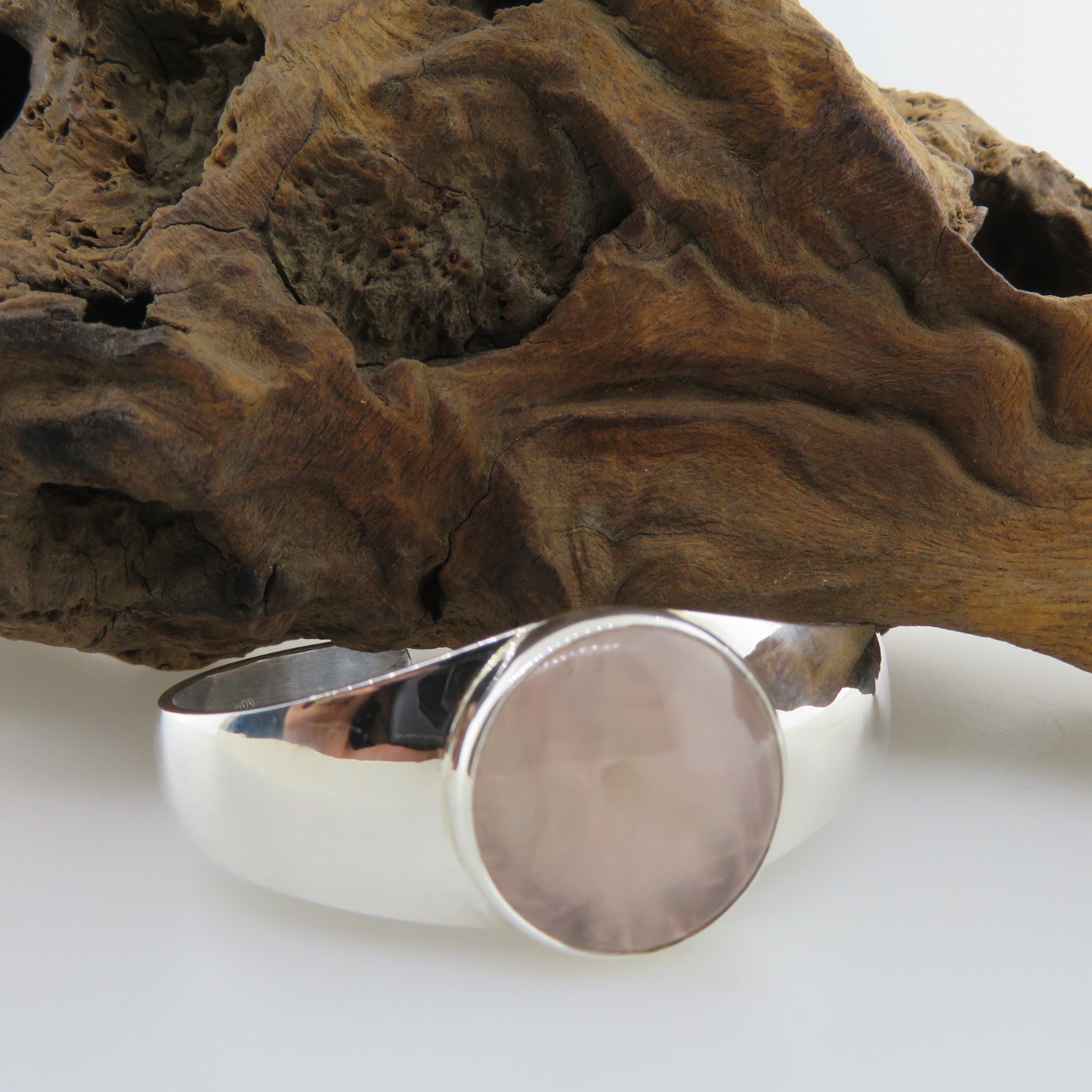 Rose Quartz Bangle with Sterling Silver