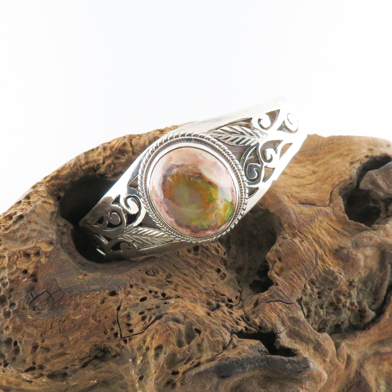 Sterling Silver Bangle with Mexican Opal