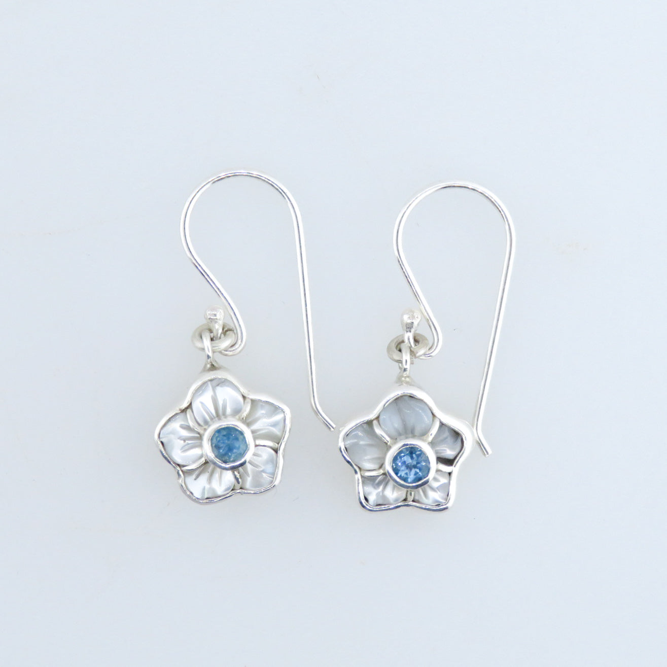 Sterling Silver Earrings with Mother of Pearl and Blue Topaz