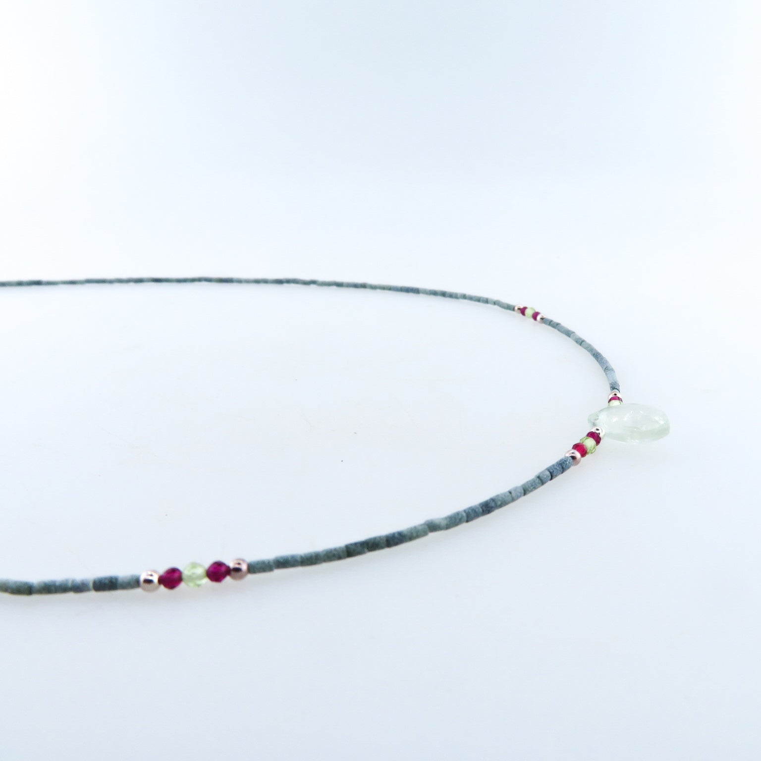 Jade Necklace with Blue Topaz, Garnet, Peridot and Silver Beads