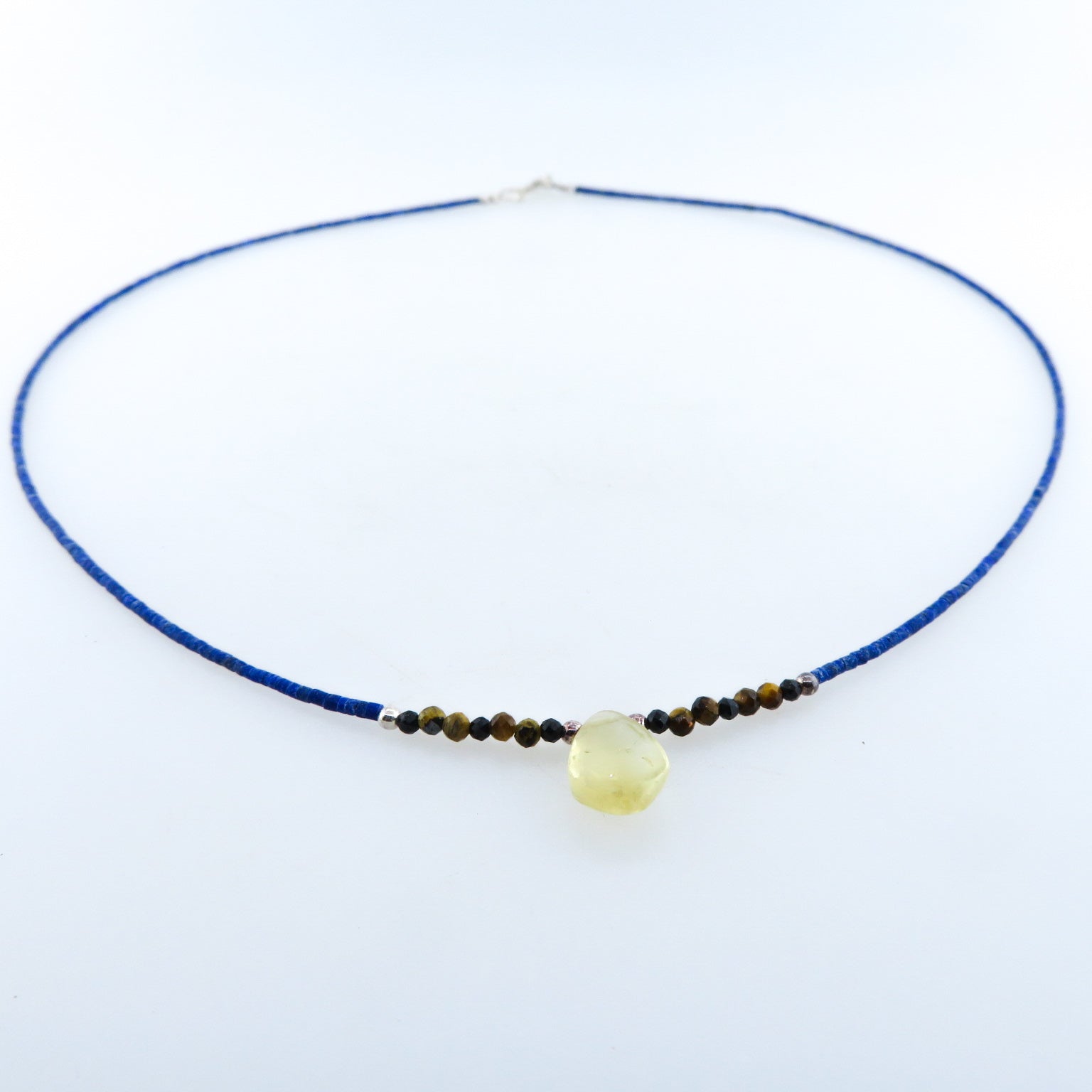 Lapis Lazuli Necklace with Citrine, Tiger's Eye, Black Onyx and Silver Brads
