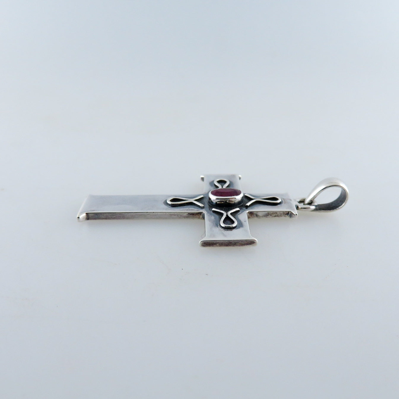 Sterling Silver Cross Pendant with Ruby