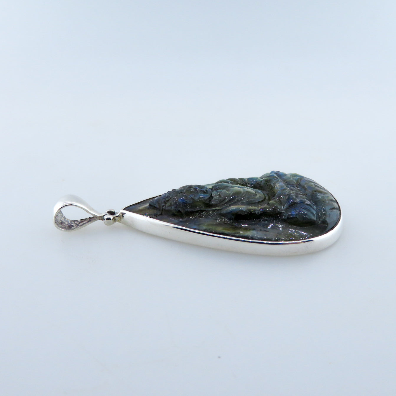 Labradorite (Buddha Curved) Pendant with Sterling Silver and Peridot