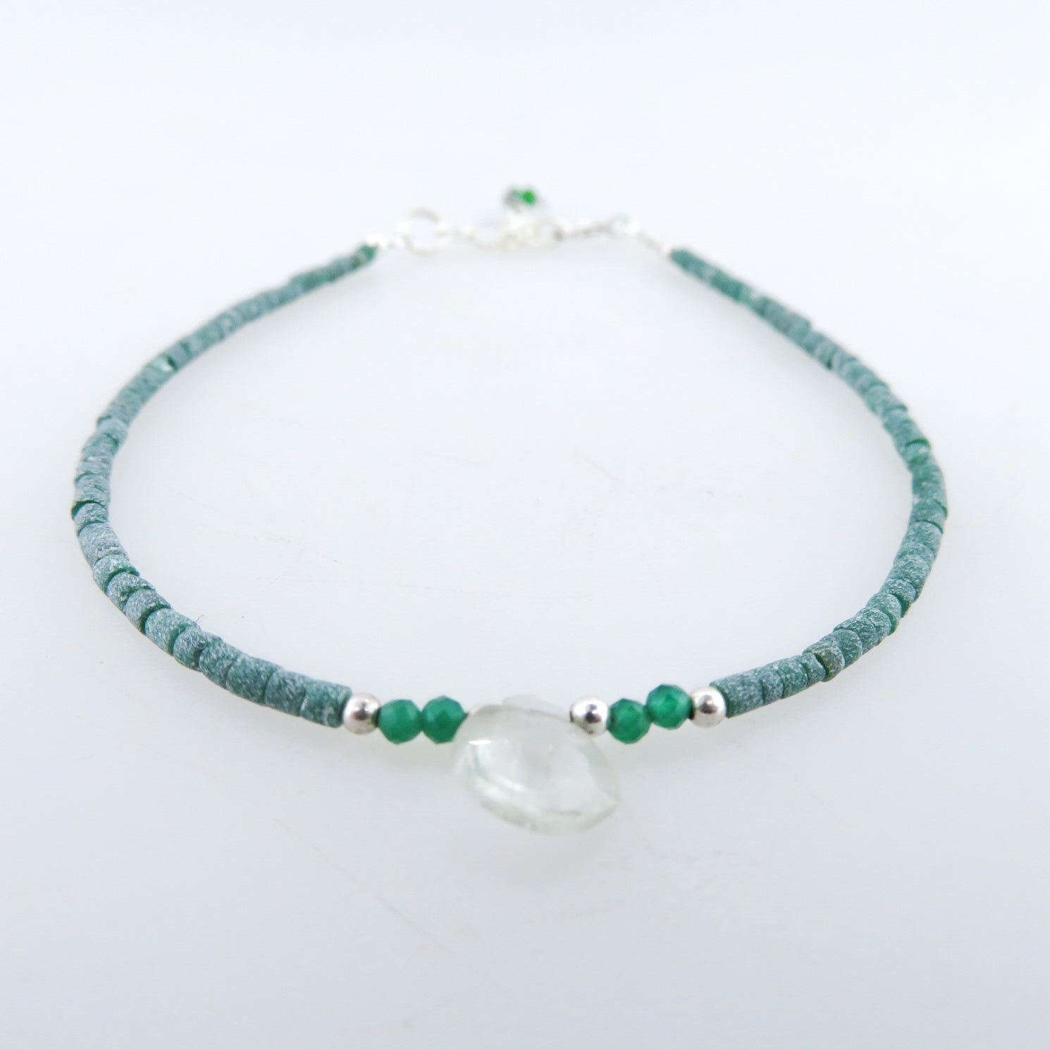 Emerald Bracelet with Aquamarine, Green Onyx and Silver Beads