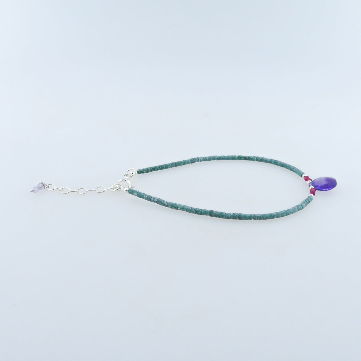 Emerald Bracelet with Amethyst, Garnet and Silver Beads