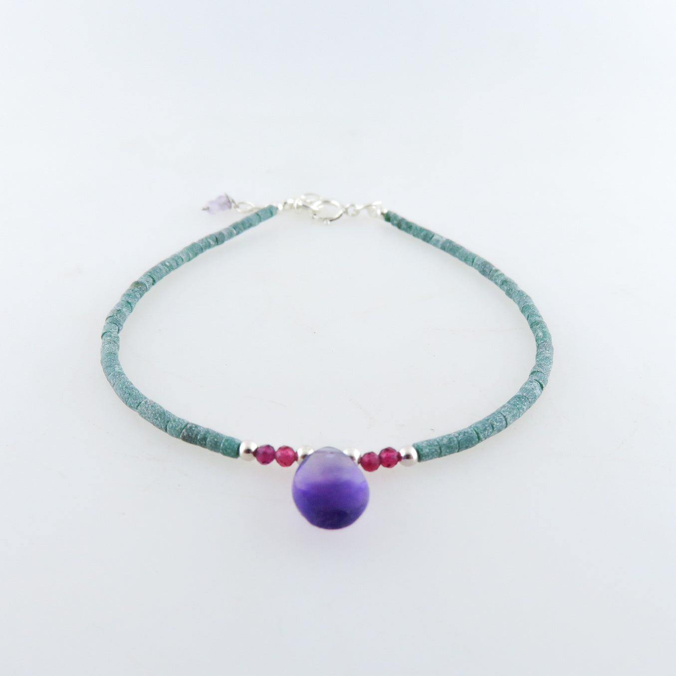 Emerald Bracelet with Amethyst, Garnet and Silver Beads