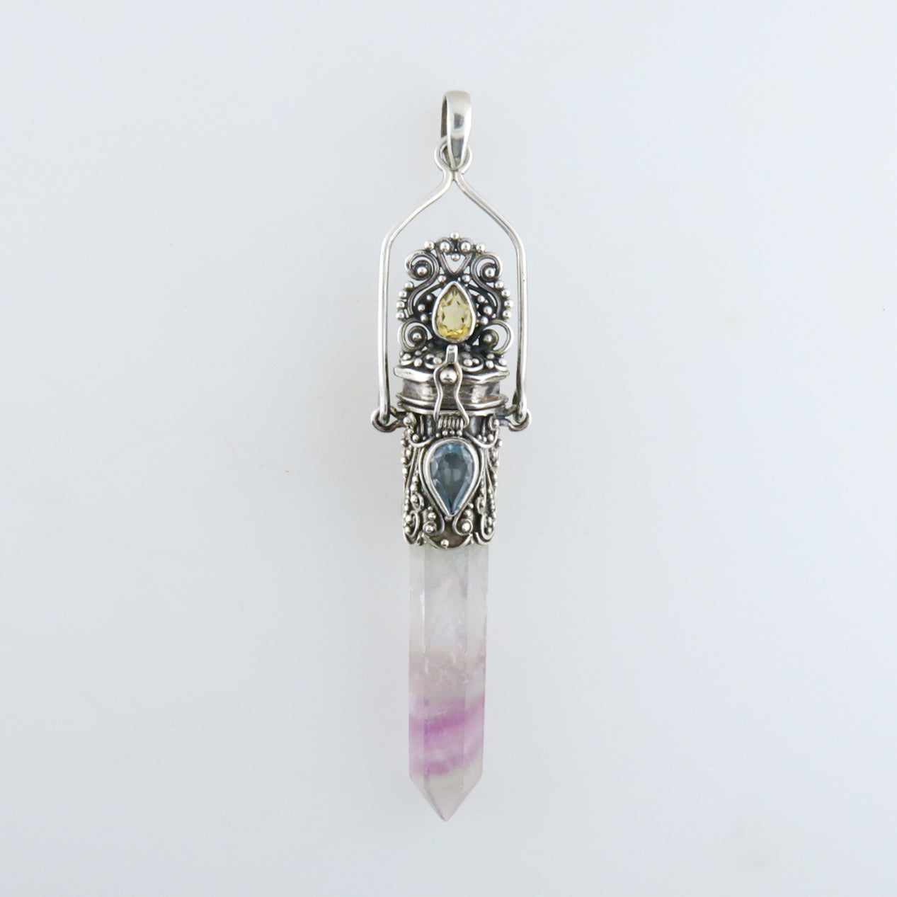 Fluorite Sterling Silver Pendant with Blue Topaz and Citrine