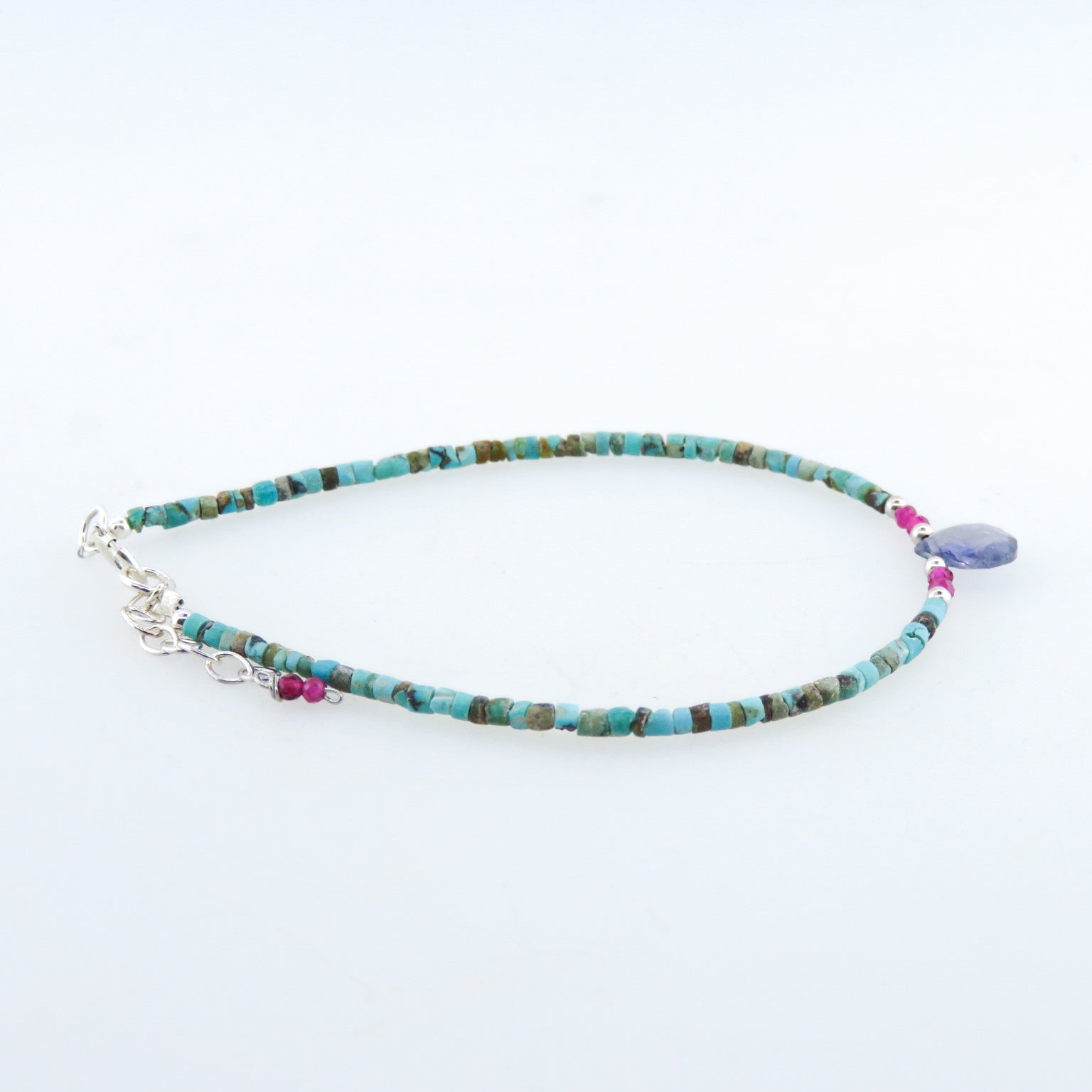 Turquoise Bracelet with Iolite, Garnet and Silver Beads