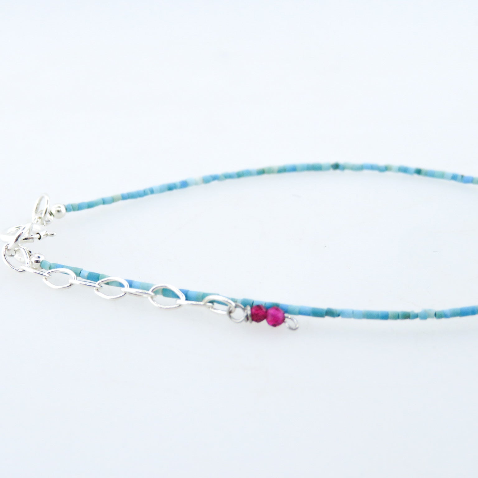 Turquoise Bracelet with Rose Quartz, Garnet and Silver Beads