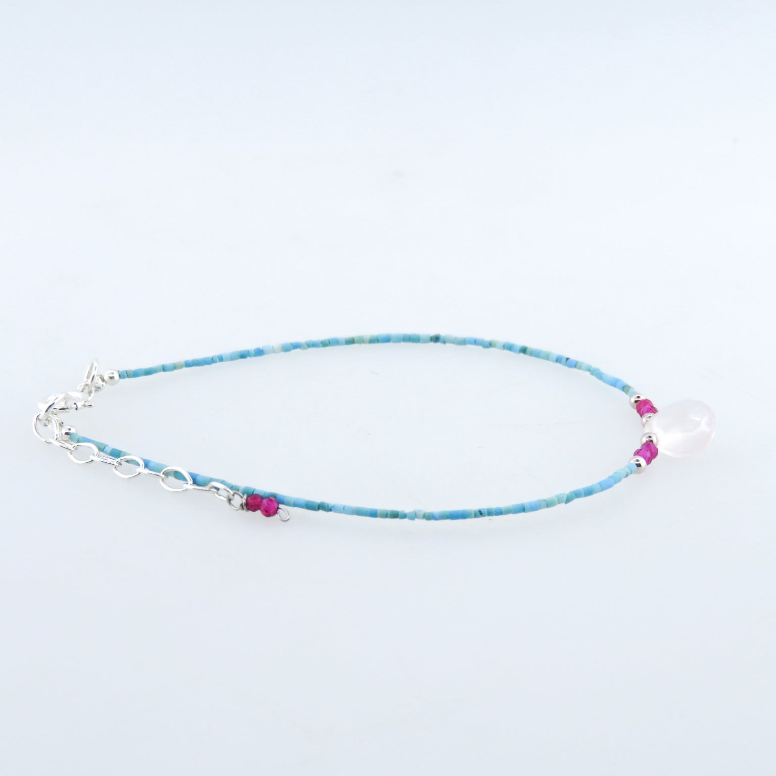 Turquoise Bracelet with Rose Quartz, Garnet and Silver Beads