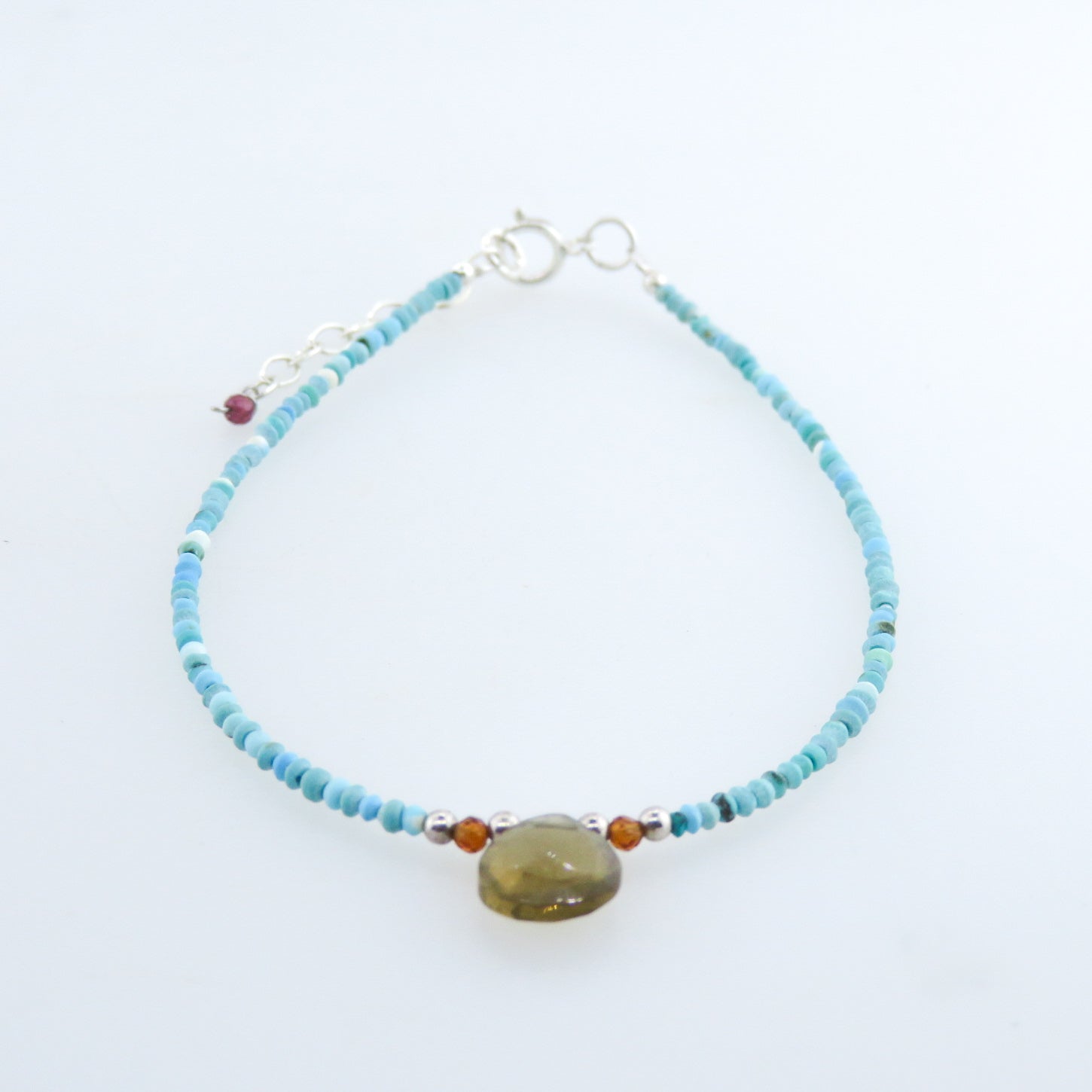 Turquoise Bracelet with Smokey Quartz, Garnet and Silver Beads