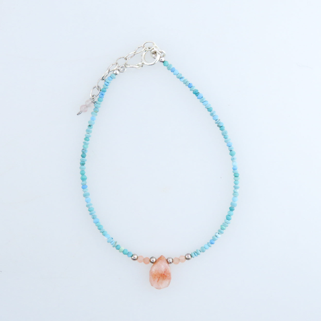 Turquoise Bracelet with Sun Stone and Silver Beads