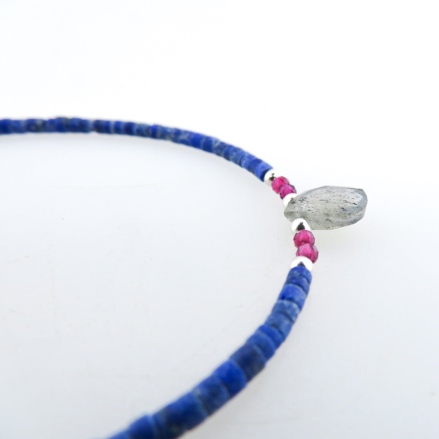 Lapis Lazuli Bracelet with Labradorite, Garnet and Silver Beads