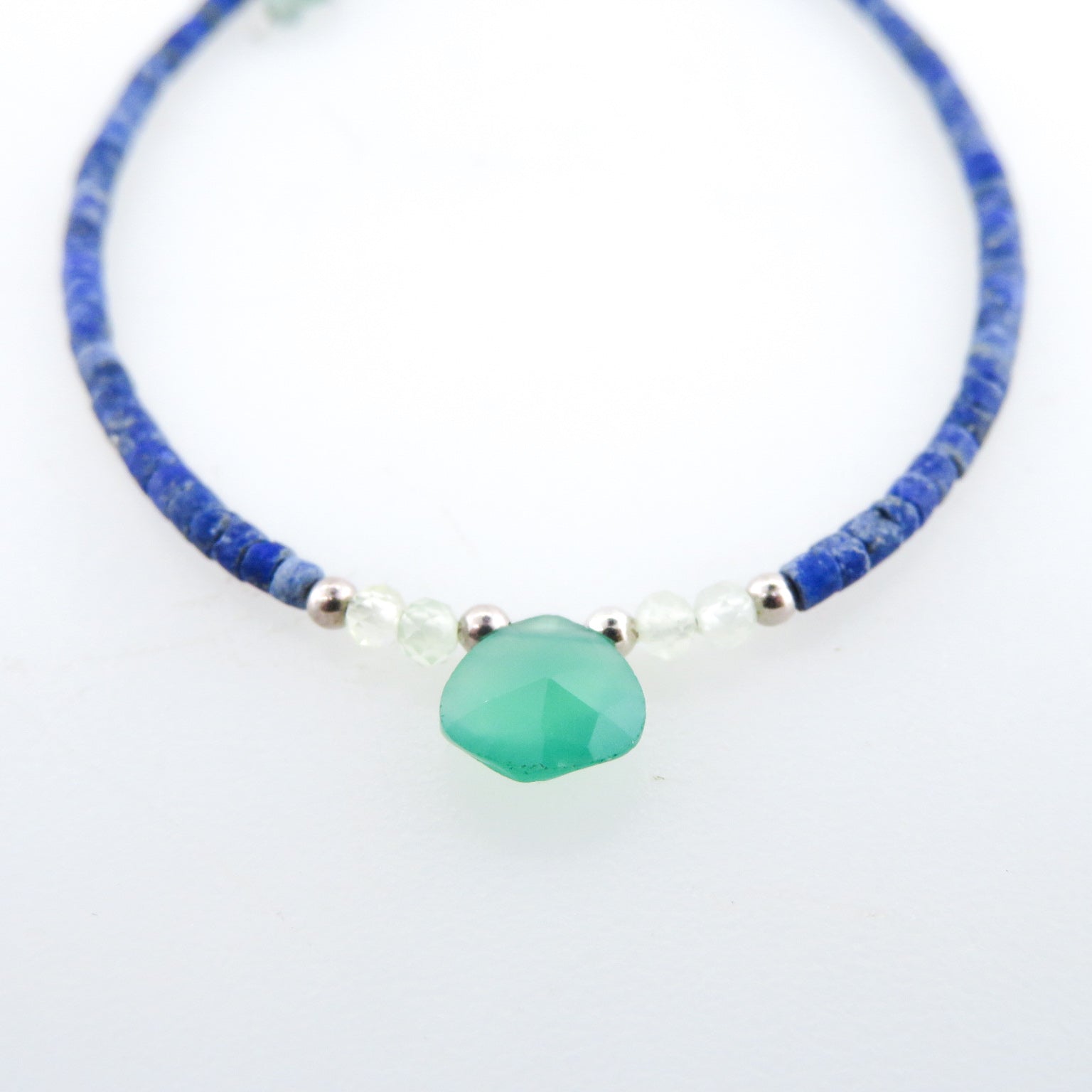 Lapis Lazuli Bracelet with Green Onyx, Rainbow Moon Stone and Silver Beads