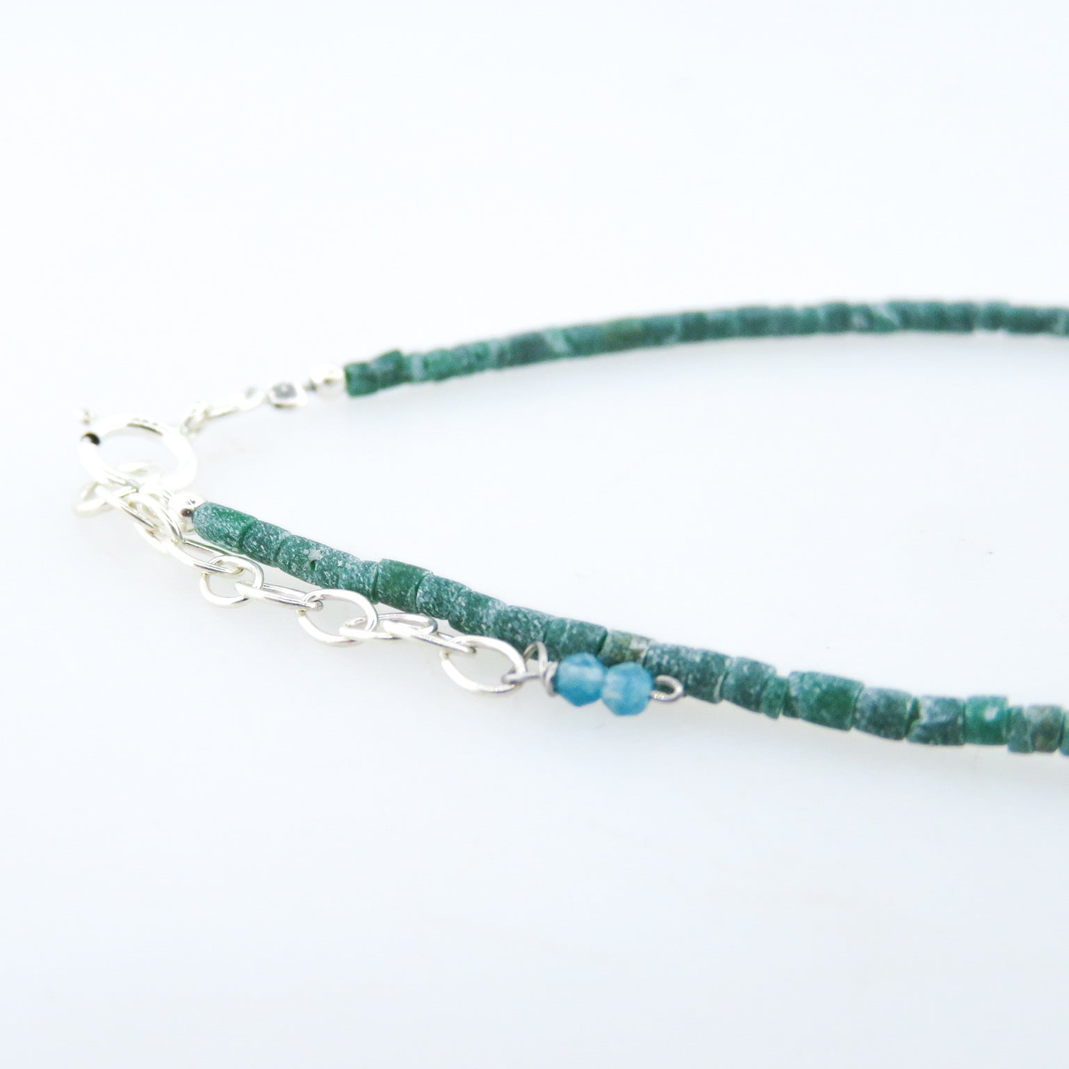 Emerald Bracelet with Blue Topaz and Silver Beads