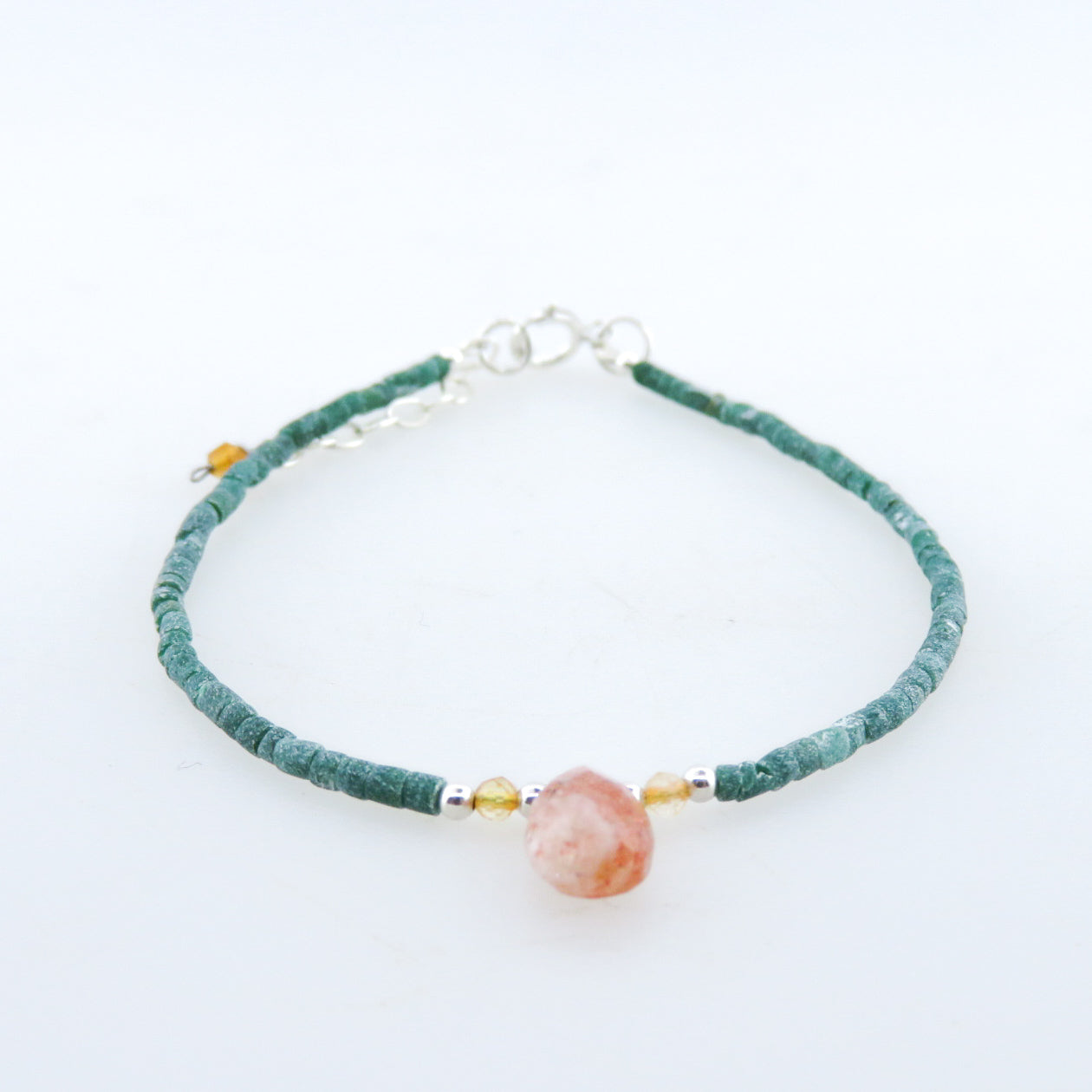 Emerald Bracelet with Sun Stone and Silver Beads