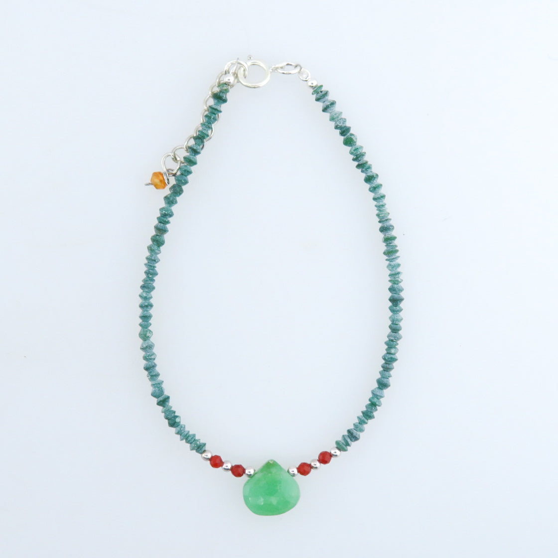 Emerald Bracelet with Chrysoprase, Carnelian and Silver Beads