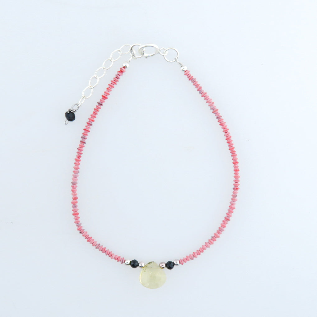 Coral Bracelet with Citrine, Black Onyx and Silver Beads
