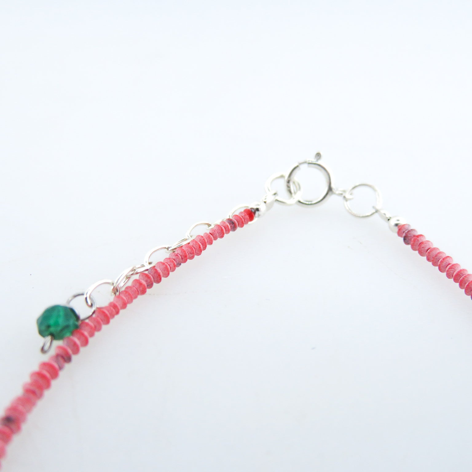 Coral Bracelet with Aquamarine, Green Onyx and Silver Beads