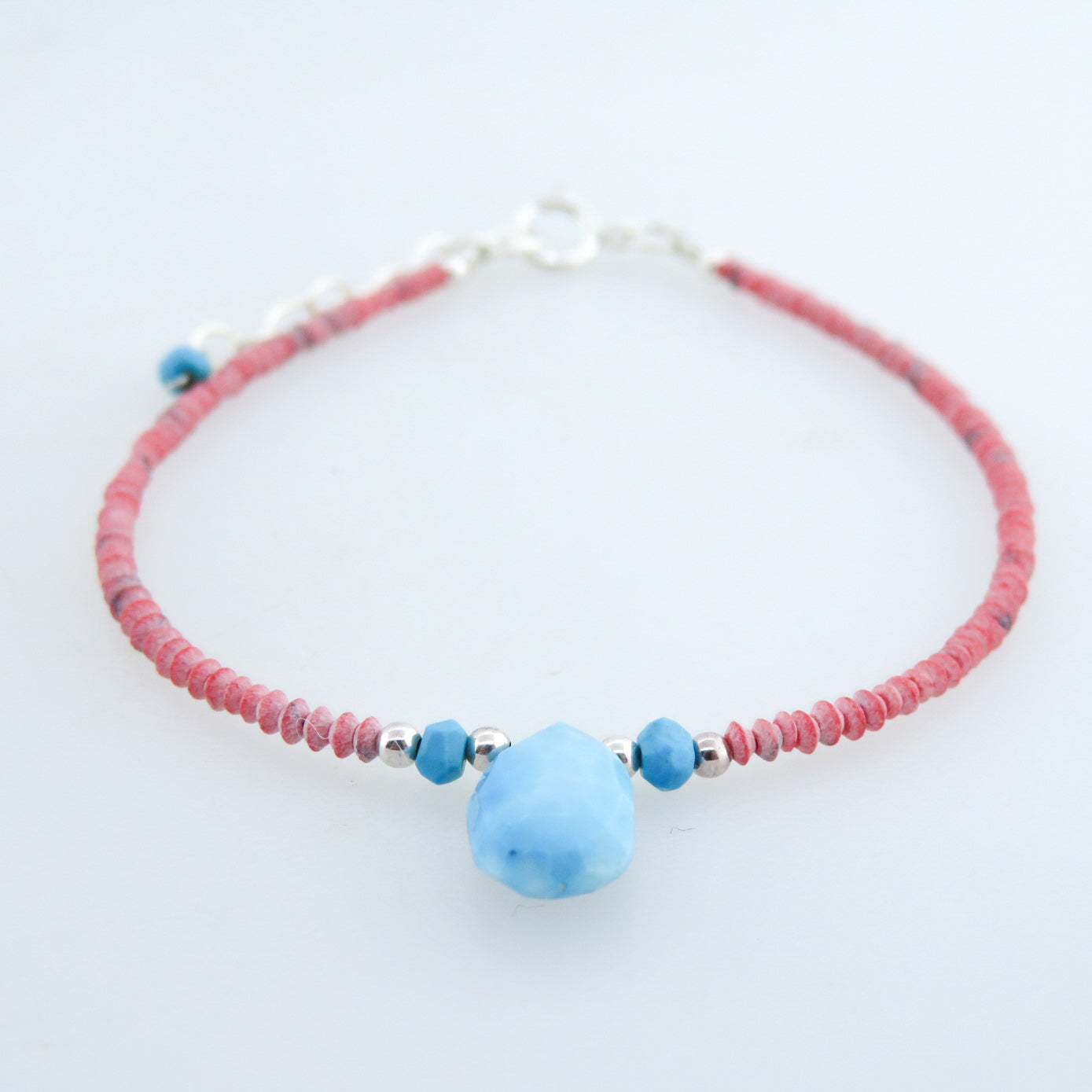 Coral Bracelet with Turquoise and Silver Beads