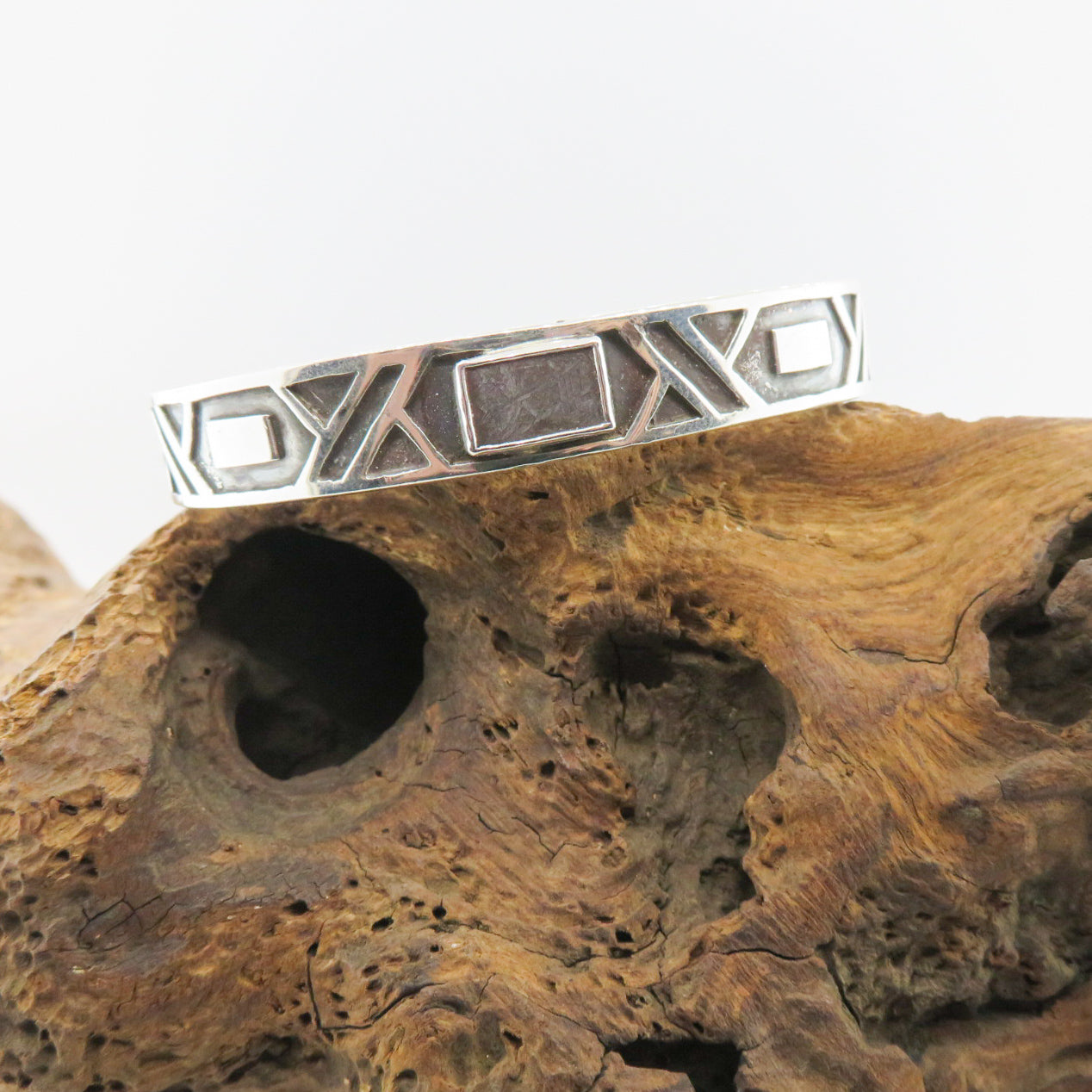 Sterling Silver Bangle with Iron Nickel Meteorite