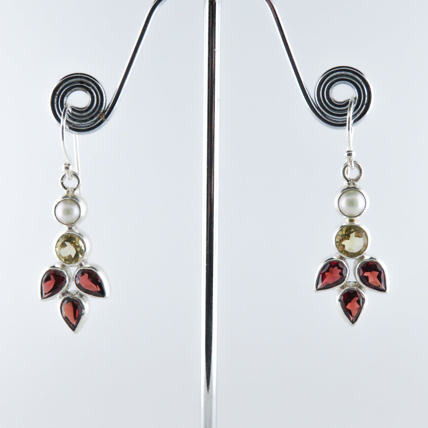 Citrine Sterling Silver Earrings with Garnet and Fresh Water Pearls