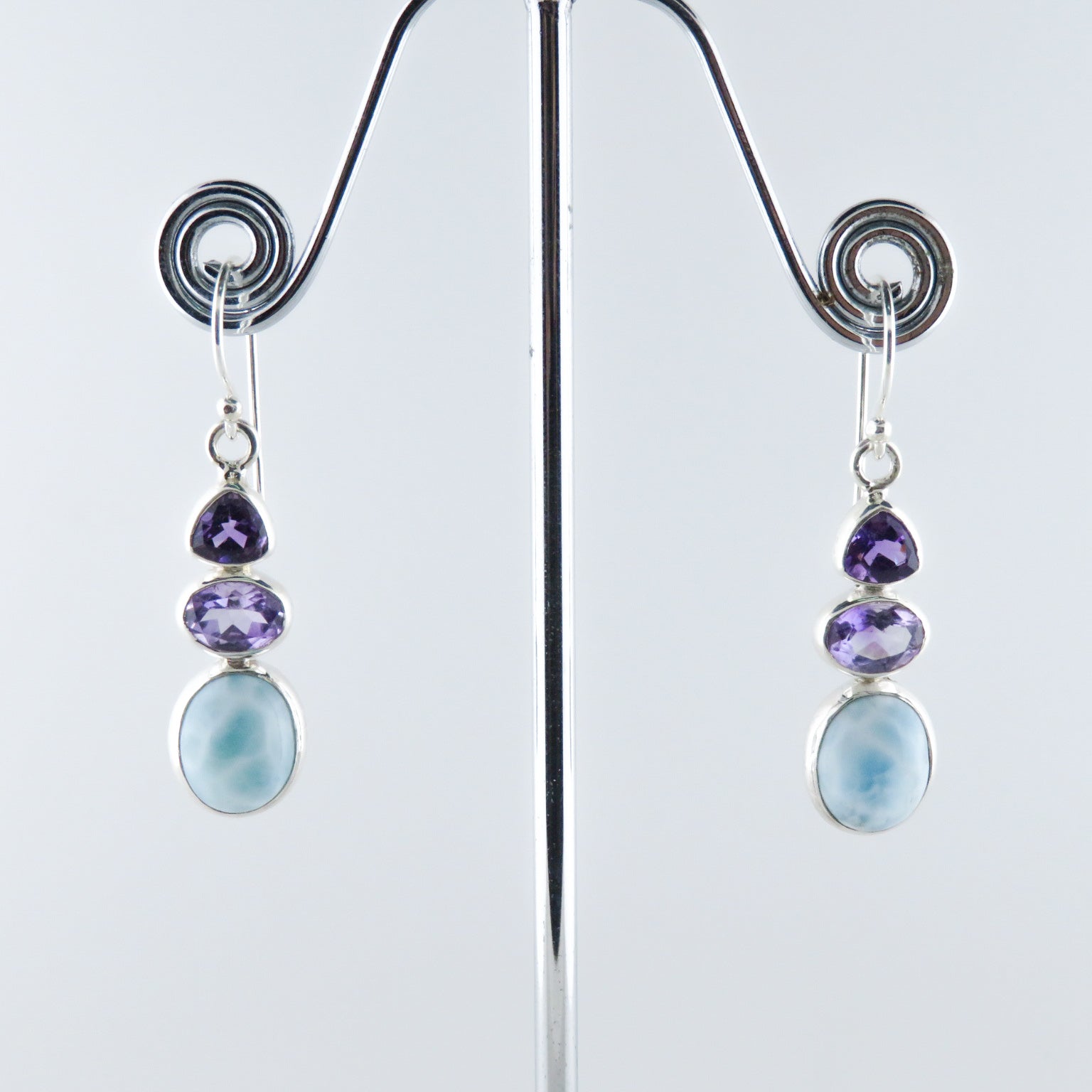 Larimar Stone Sterling Silver Earrings with Amethyst