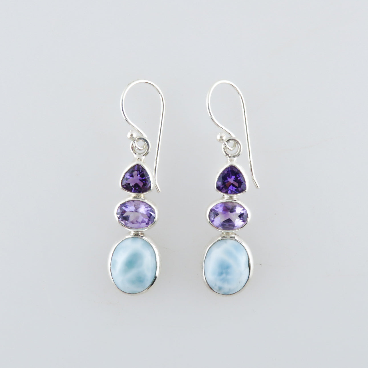 Larimar Stone Sterling Silver Earrings with Amethyst