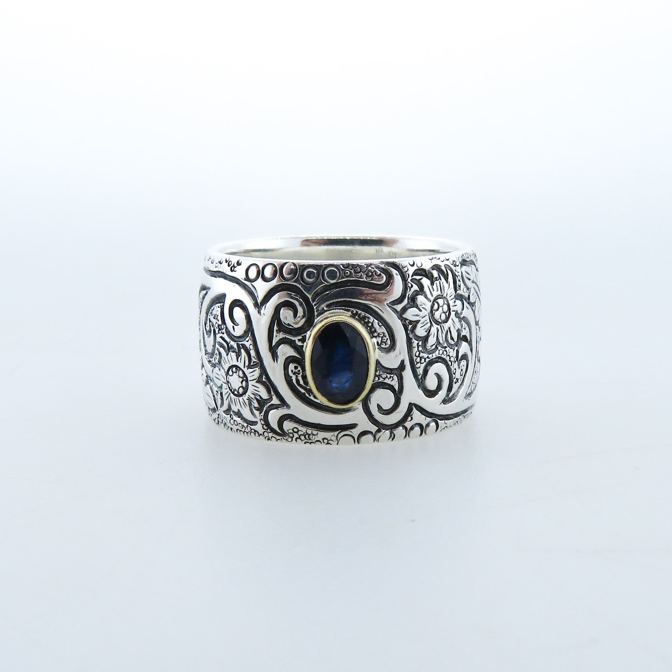 Blue Sapphire Sterling Silver Ring with 18k Gold