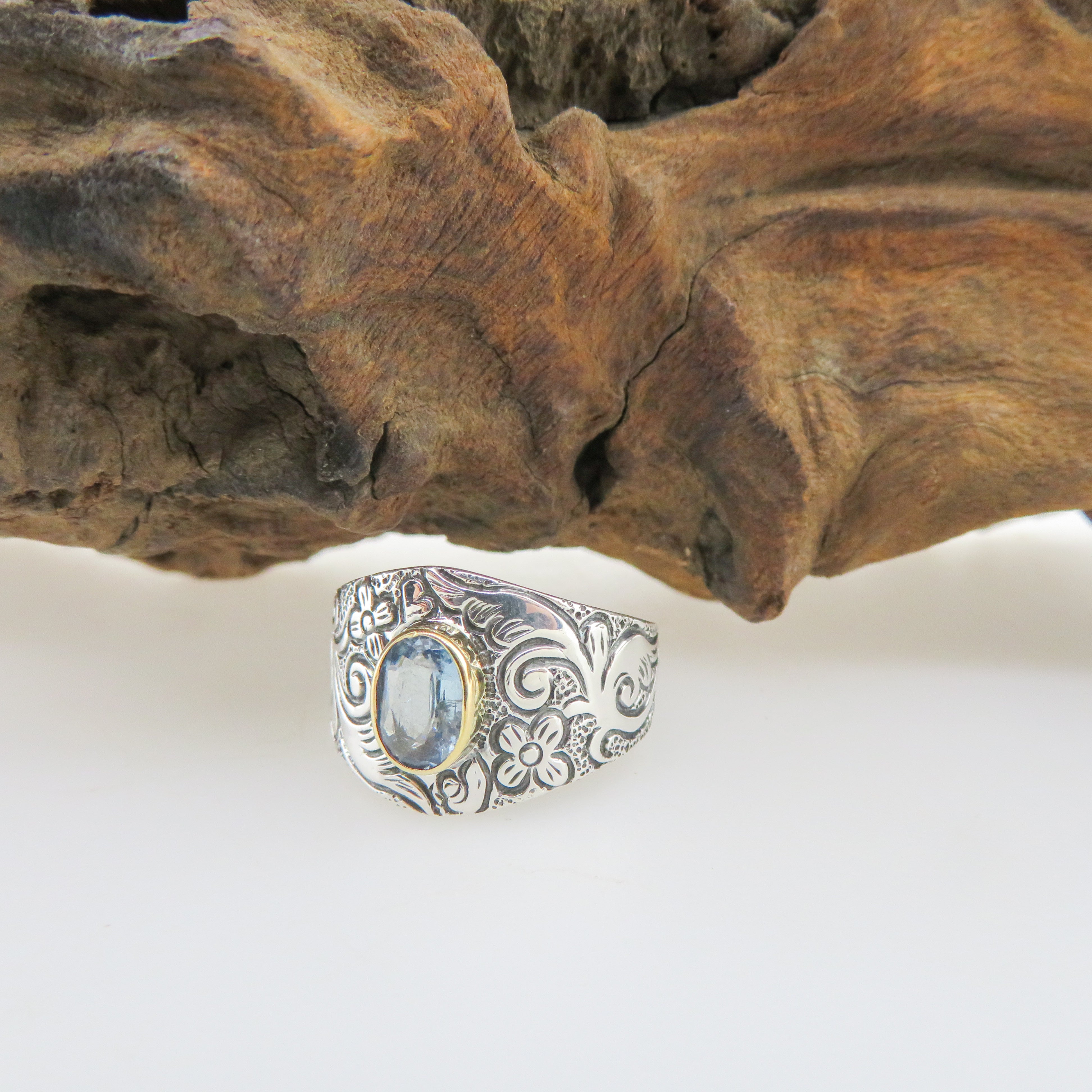 Aquamarine Sterling Silver Ring with 18k Gold